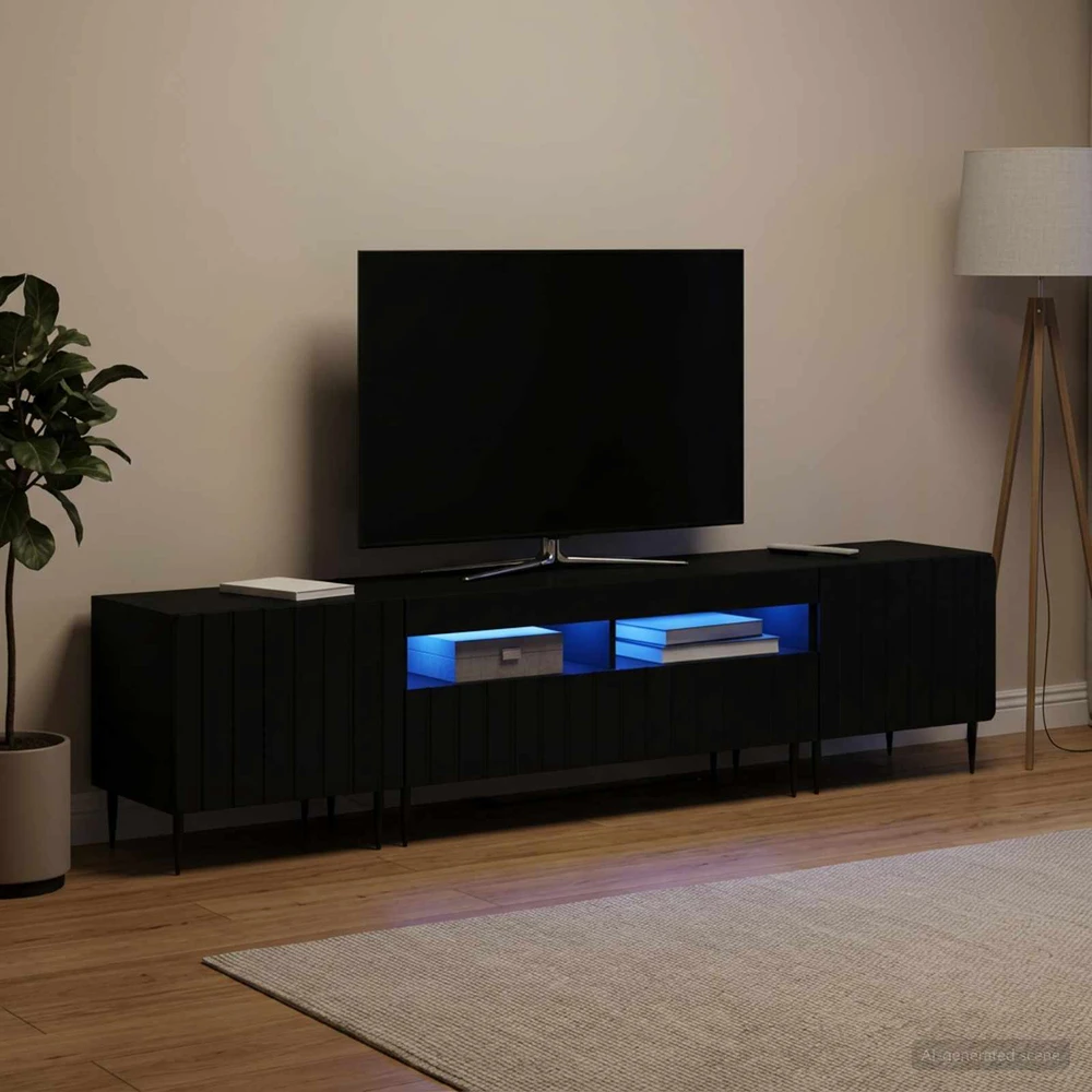 TV staliukas 5 dalių LED televizoriaus stovas Juoda Apdirbta mediena
