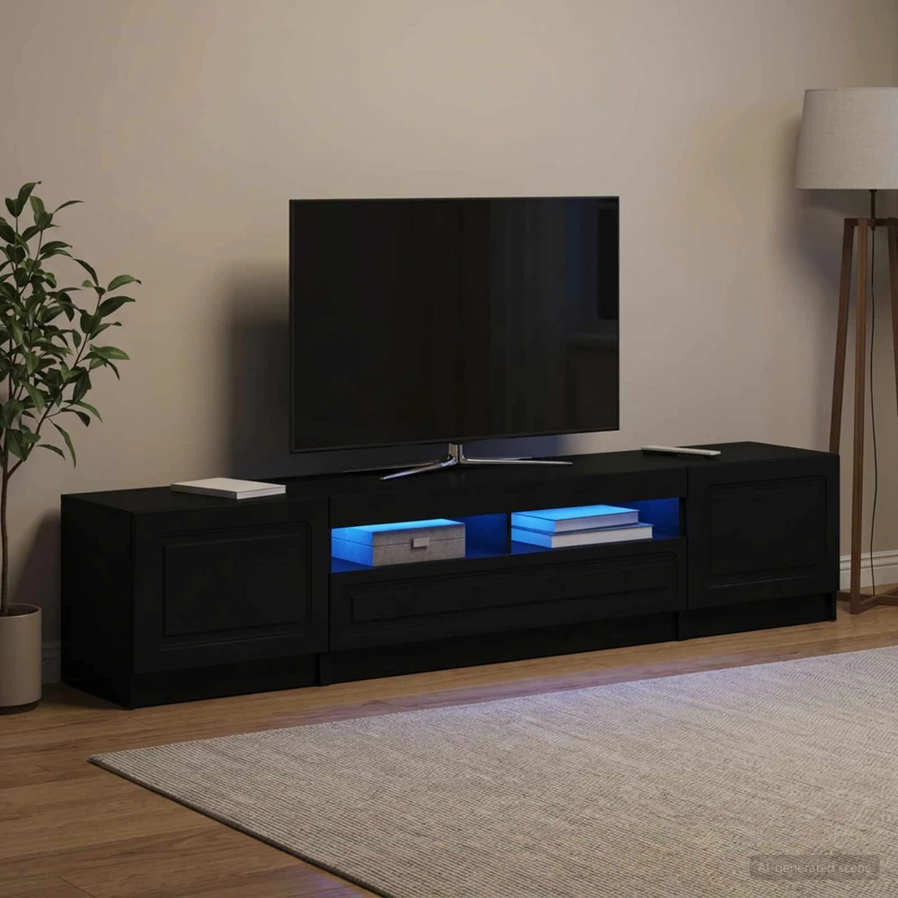TV staliukas 5 dalių LED televizoriaus stovas Juoda Apdirbta mediena