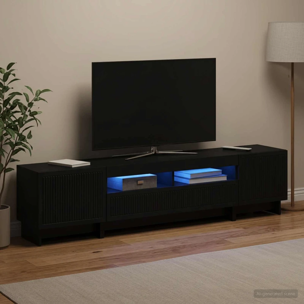 TV staliukas 5 dalių LED televizoriaus stovas Juoda Apdirbta mediena