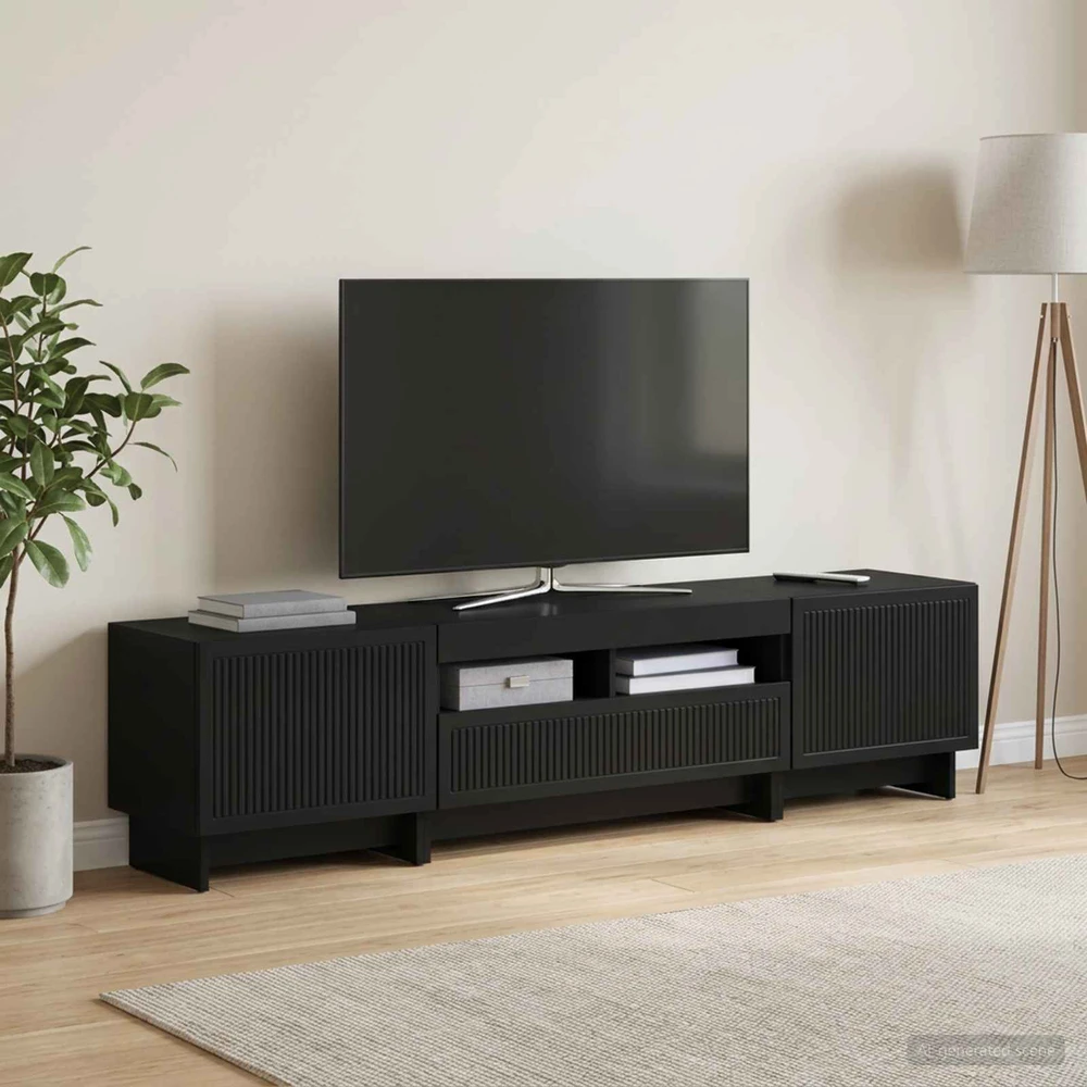 TV staliukas 5 dalių LED televizoriaus stovas Juoda Apdirbta mediena