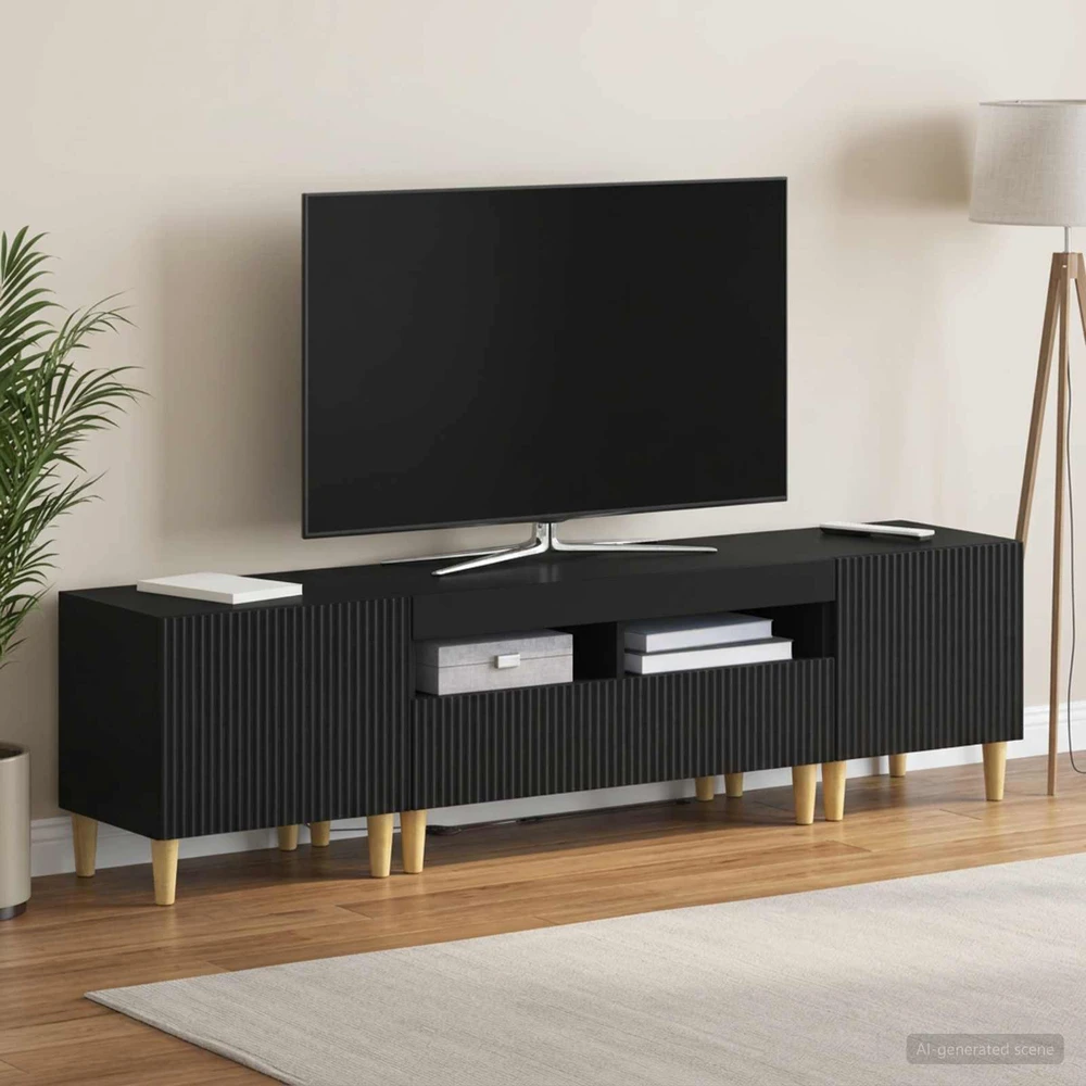 TV staliukas 5 dalių LED televizoriaus stovas Juoda Apdirbta mediena