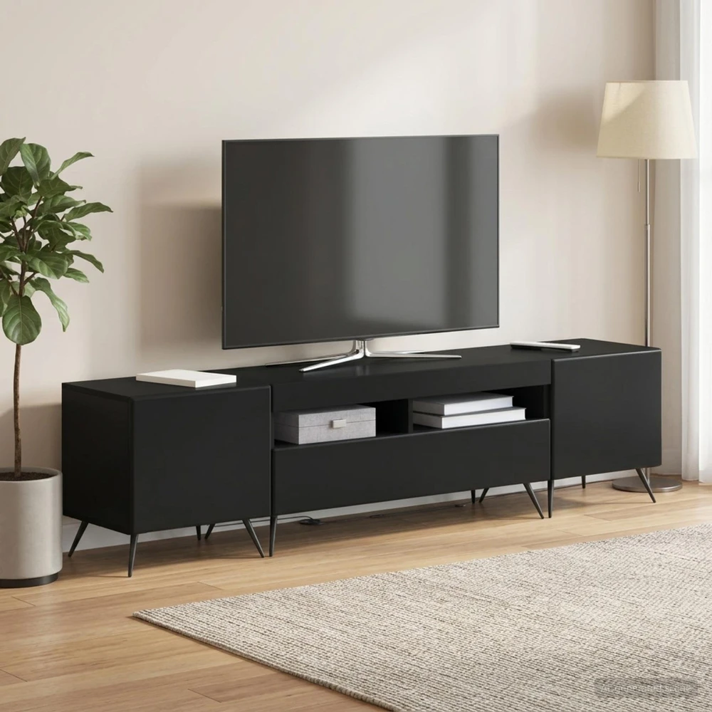 TV staliukas 3 dalių LED televizoriaus spintelė BREDA 3 vnt. Juoda