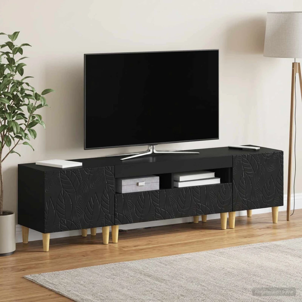 TV staliukas 3 dalių LED televizoriaus spintelė DELFT Juoda Apdirbta mediena