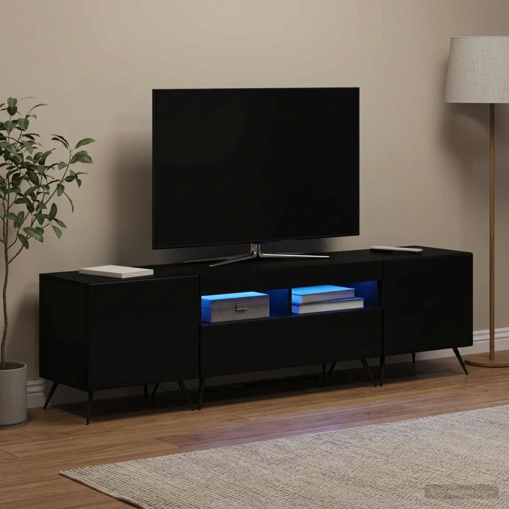 TV staliukas 5 dalių LED televizoriaus stovas Juoda Apdirbta mediena