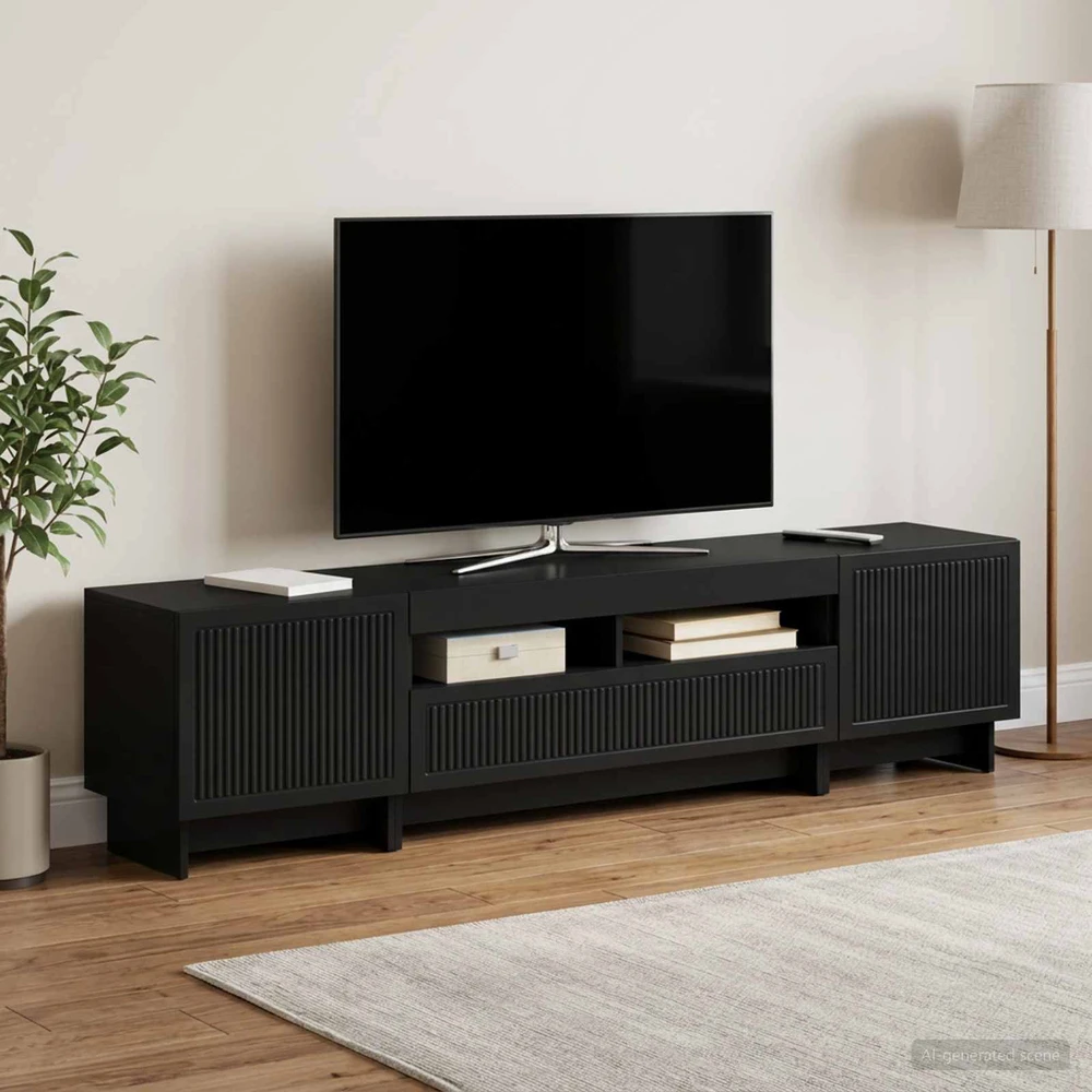 TV staliukas 5 dalių LED televizoriaus stovas Juoda Apdirbta mediena
