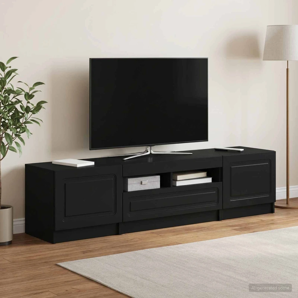 TV staliukas 5 dalių LED televizoriaus stovas Juoda Apdirbta mediena