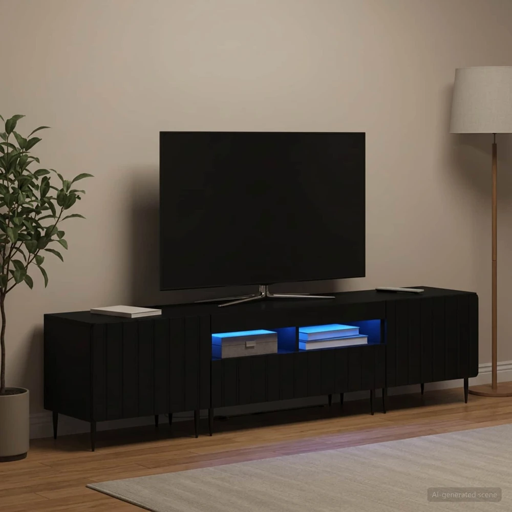 TV staliukas 5 dalių LED televizoriaus stovas Juoda Apdirbta mediena