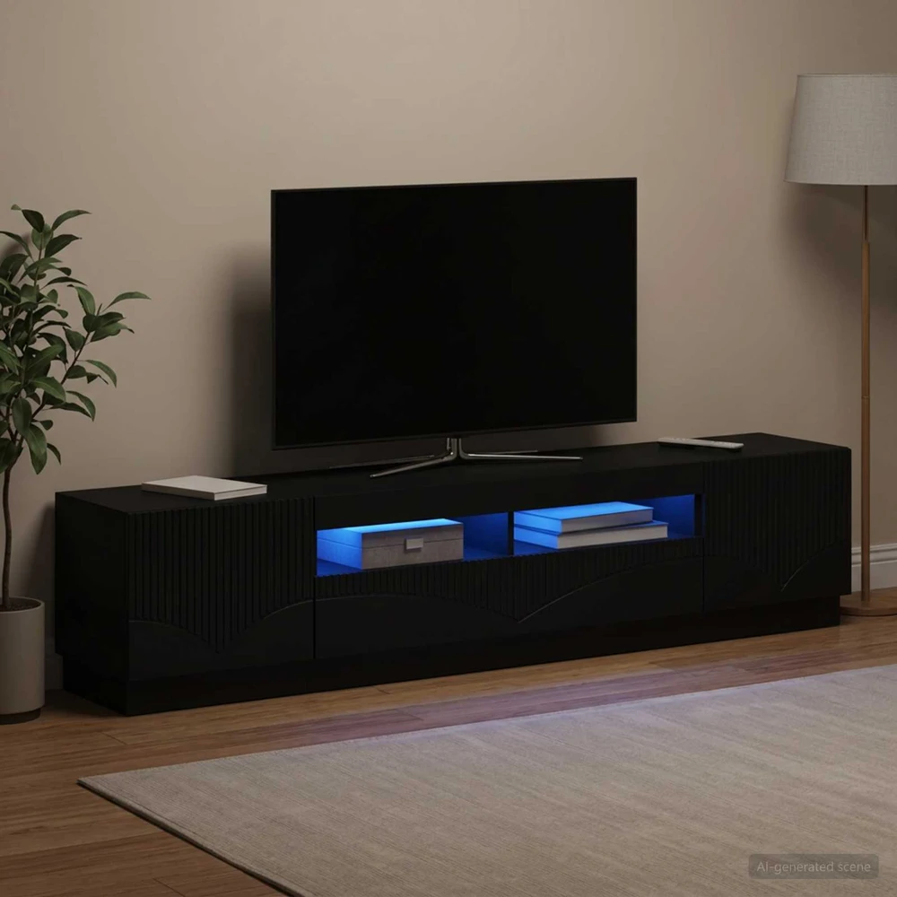 TV staliukas 5 dalių LED televizoriaus stovas Juoda Apdirbta mediena