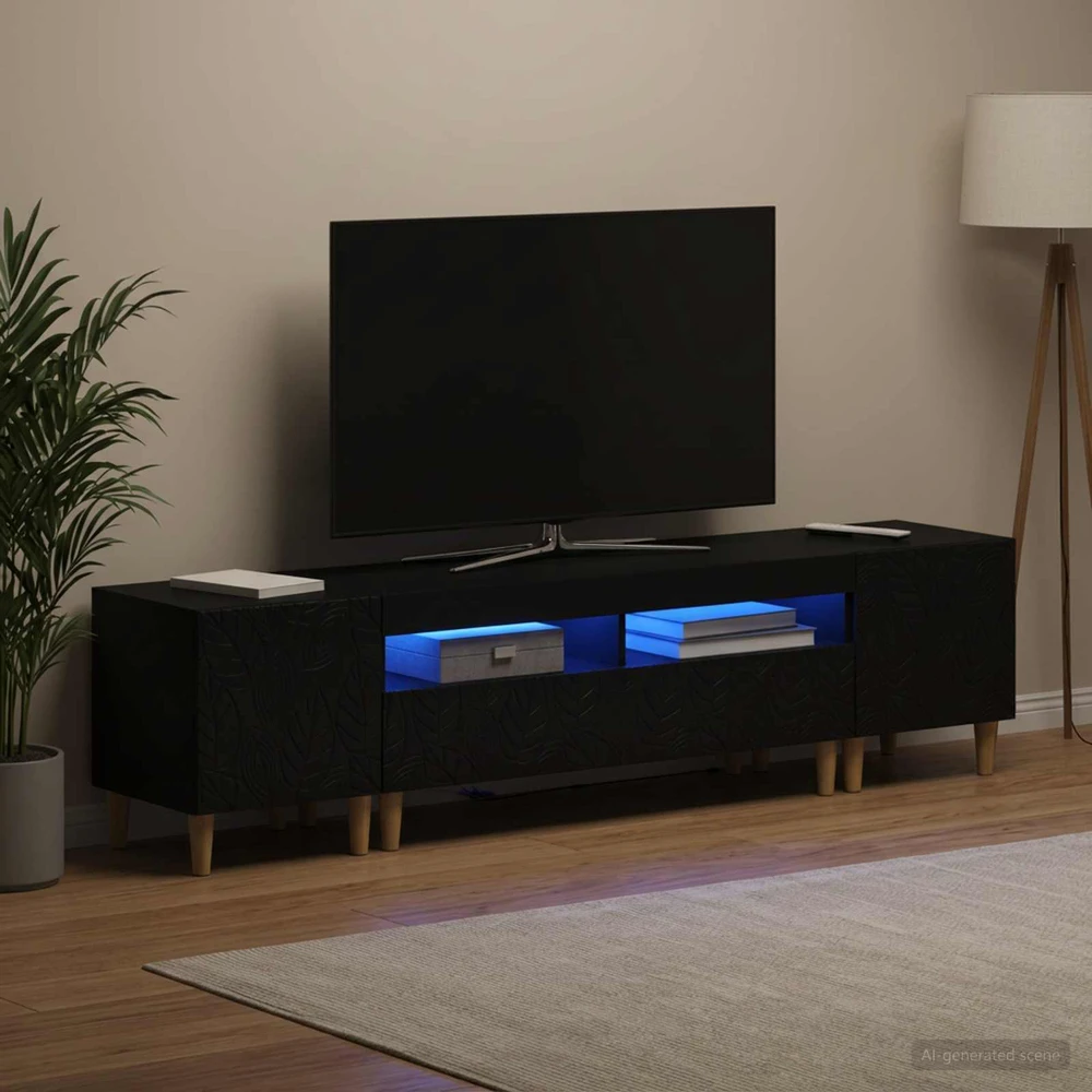 TV staliukas 5 dalių LED televizoriaus stovas Juoda Apdirbta mediena