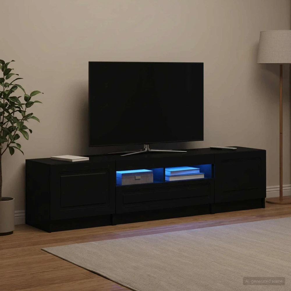 TV staliukas 5 dalių LED televizoriaus stovas Juoda Apdirbta mediena