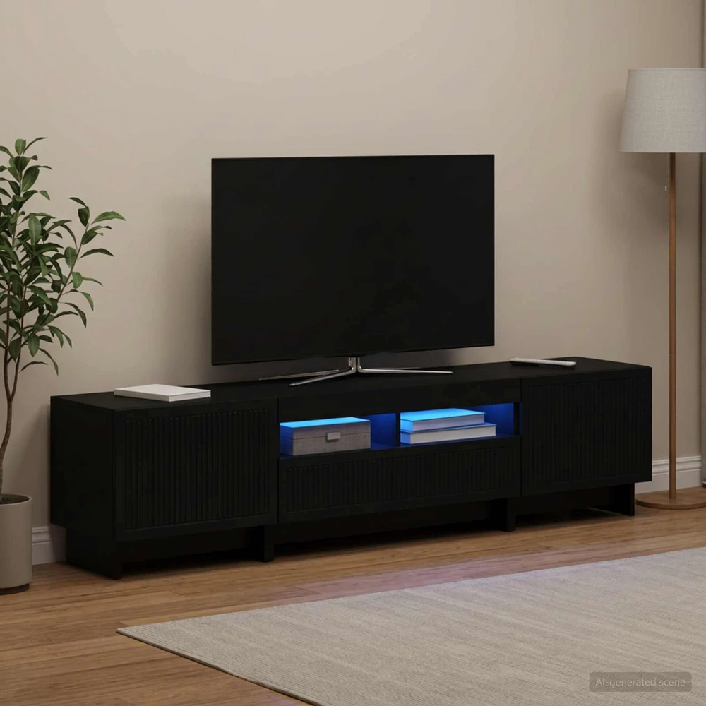 TV staliukas 5 dalių LED televizoriaus stovas Juoda Apdirbta mediena