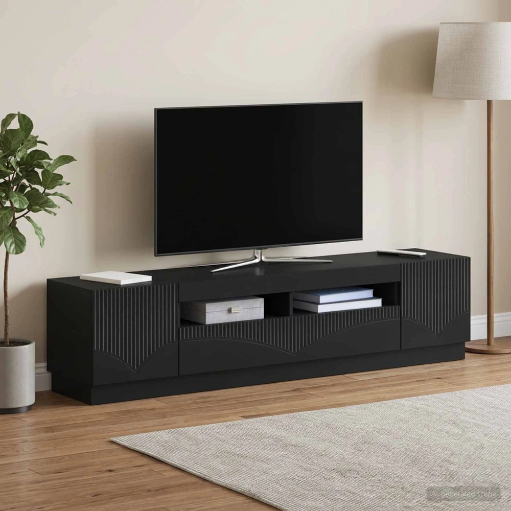 TV staliukas 5 dalių LED televizoriaus stovas Juoda Apdirbta mediena