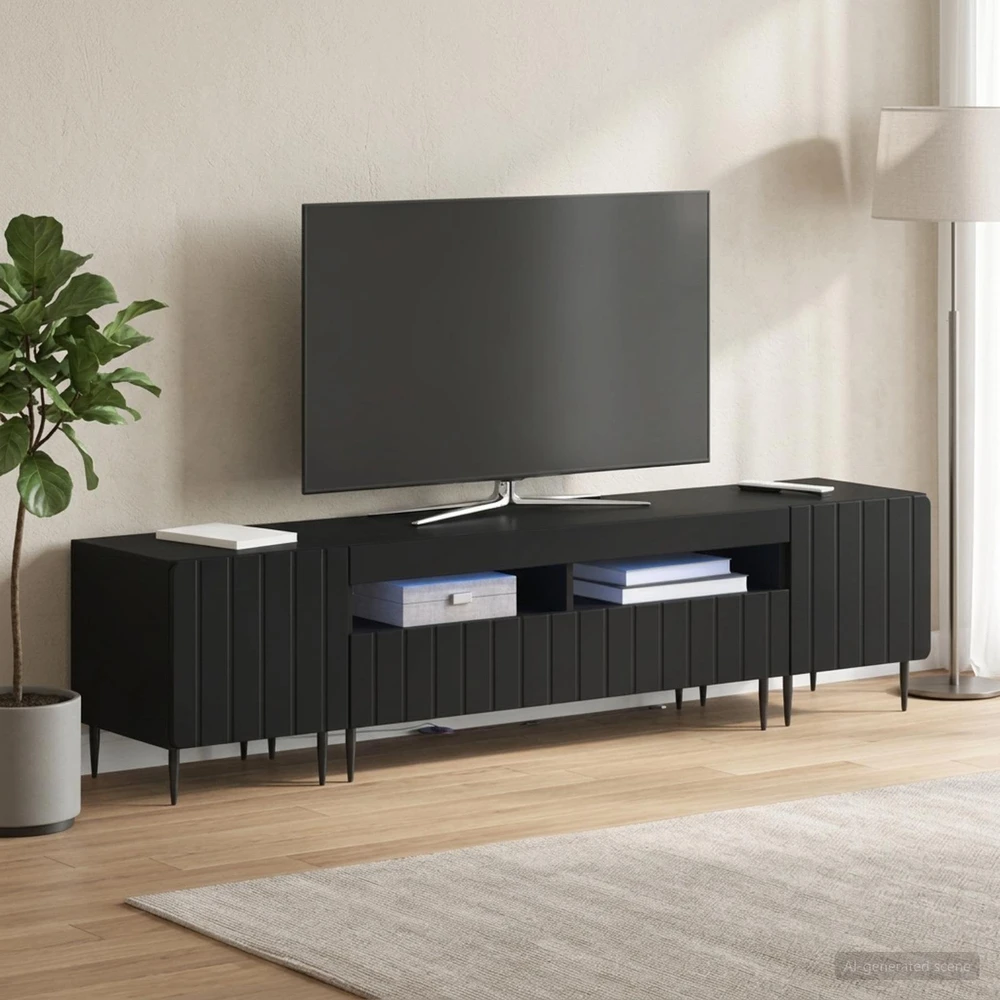 TV staliukas 5 dalių LED televizoriaus stovas Juoda Apdirbta mediena