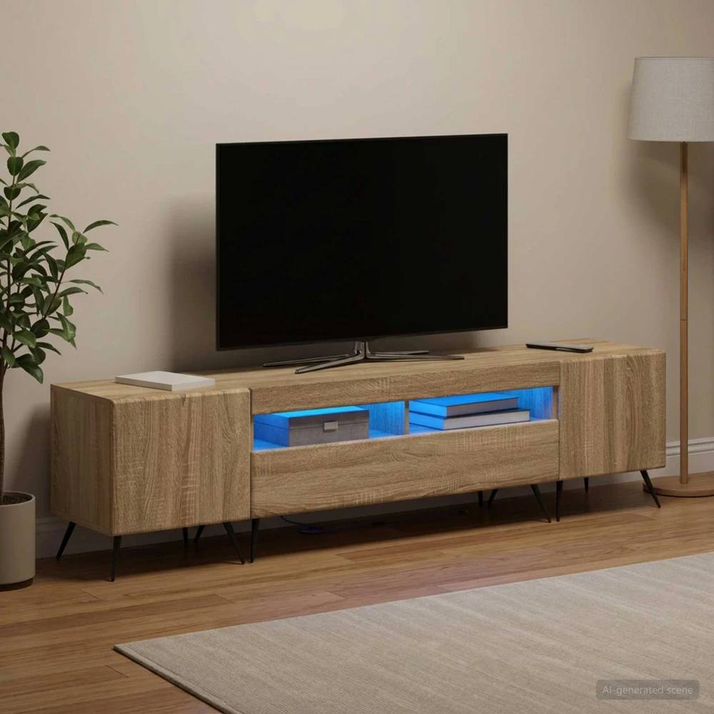 TV staliukas 3 dalių LED televizoriaus spintelė BREDA 3 vnt. Sonoma ąžuolas