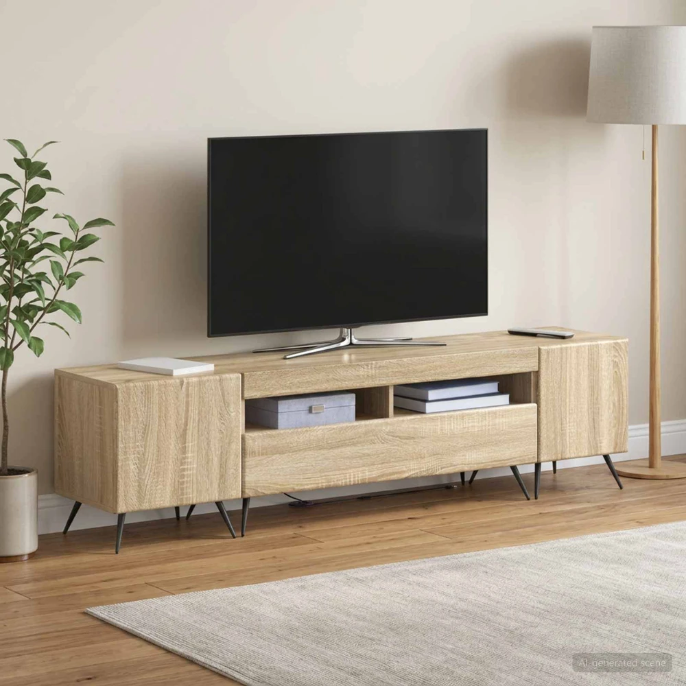 TV staliukas 3 dalių LED televizoriaus spintelė BREDA 3 vnt. Sonoma ąžuolas