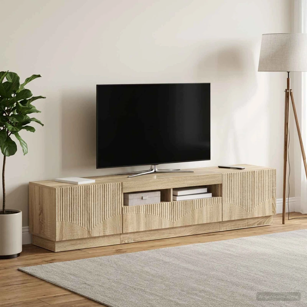 TV staliukas 3 dalių LED televizoriaus spintelė HOORN 3 vnt. Sonoma ąžuolas