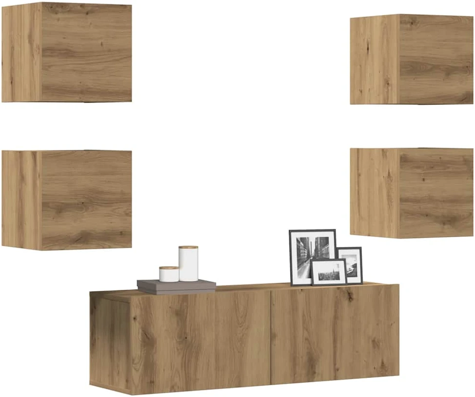 TV staliukas 5 dalių sieninis televizoriaus spintelės komplektas Artisan Oak