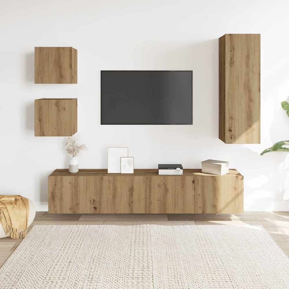 TV staliukas 5 dalių sieninis televizoriaus spintelės komplektas Artisan Oak