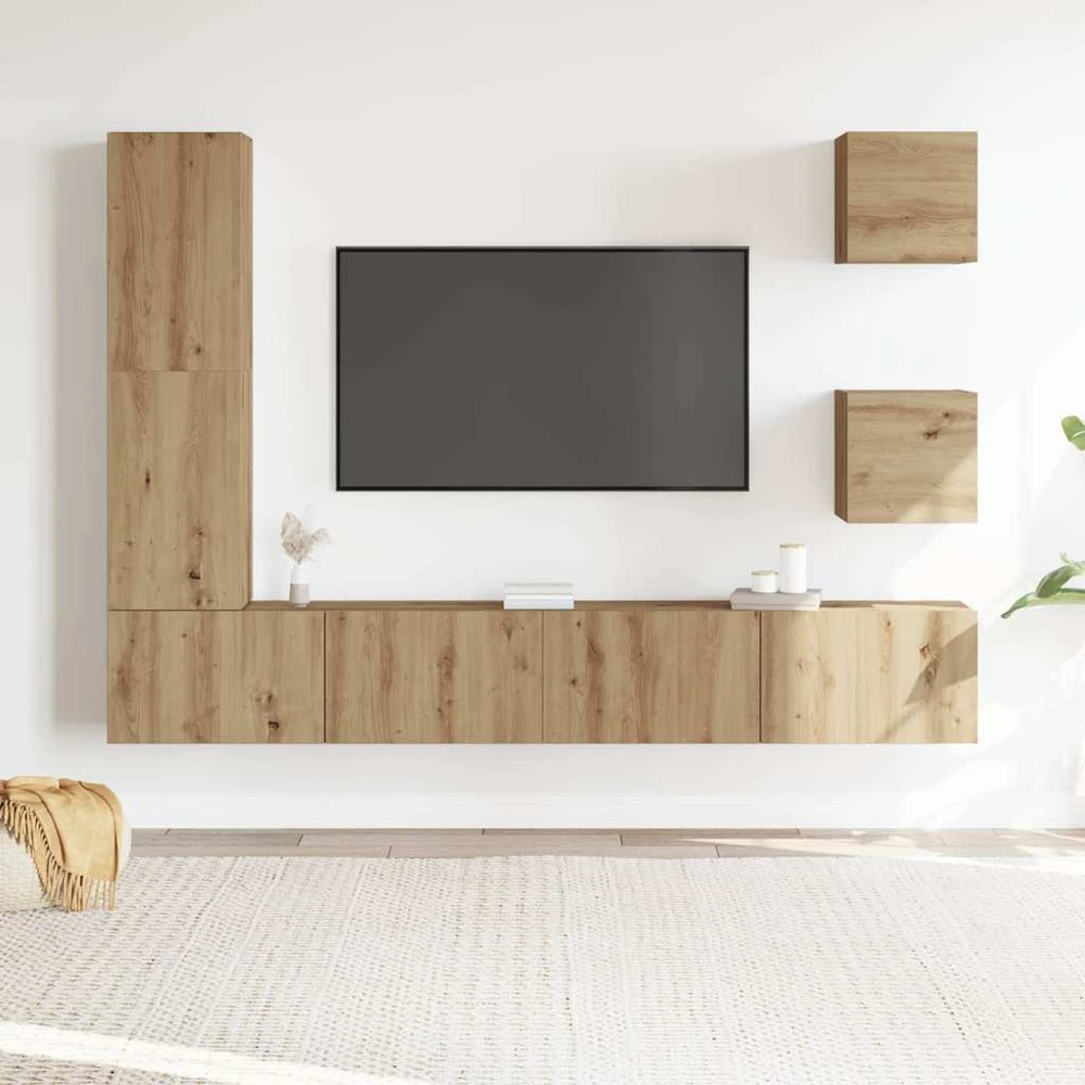 TV staliukas 5 dalių sieninis televizoriaus spintelės komplektas Artisan Oak