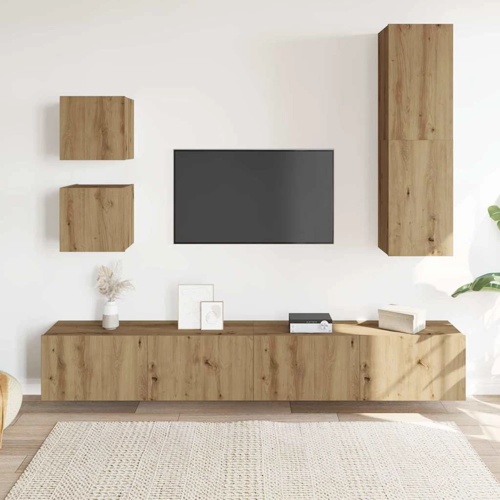 TV staliukas 5 dalių sieninis televizoriaus spintelės komplektas Artisan Oak