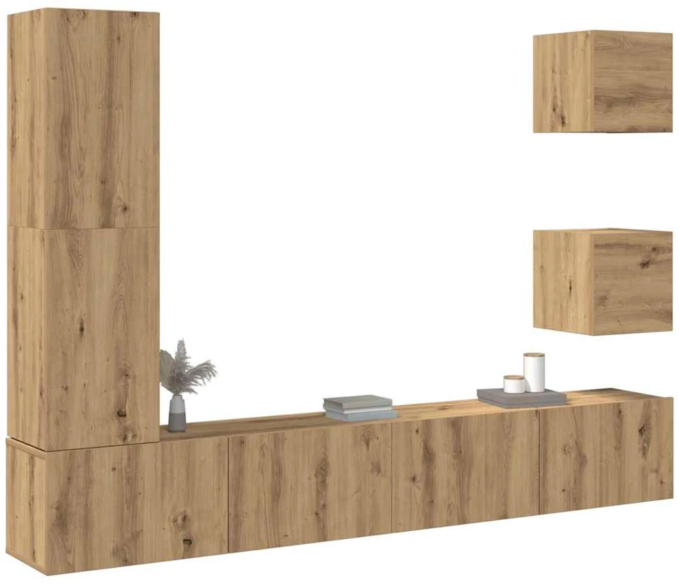 TV staliukas 5 dalių sieninis televizoriaus spintelės komplektas Artisan Oak