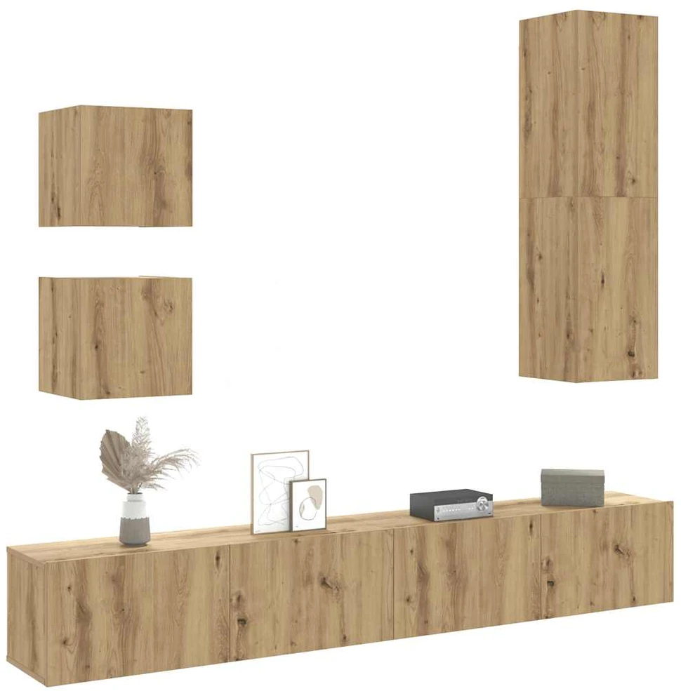 TV staliukas 5 dalių sieninis televizoriaus spintelės komplektas Artisan Oak