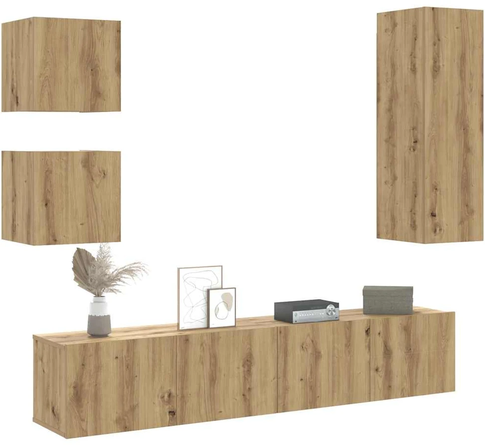 TV staliukas 5 dalių sieninis televizoriaus spintelės komplektas Artisan Oak
