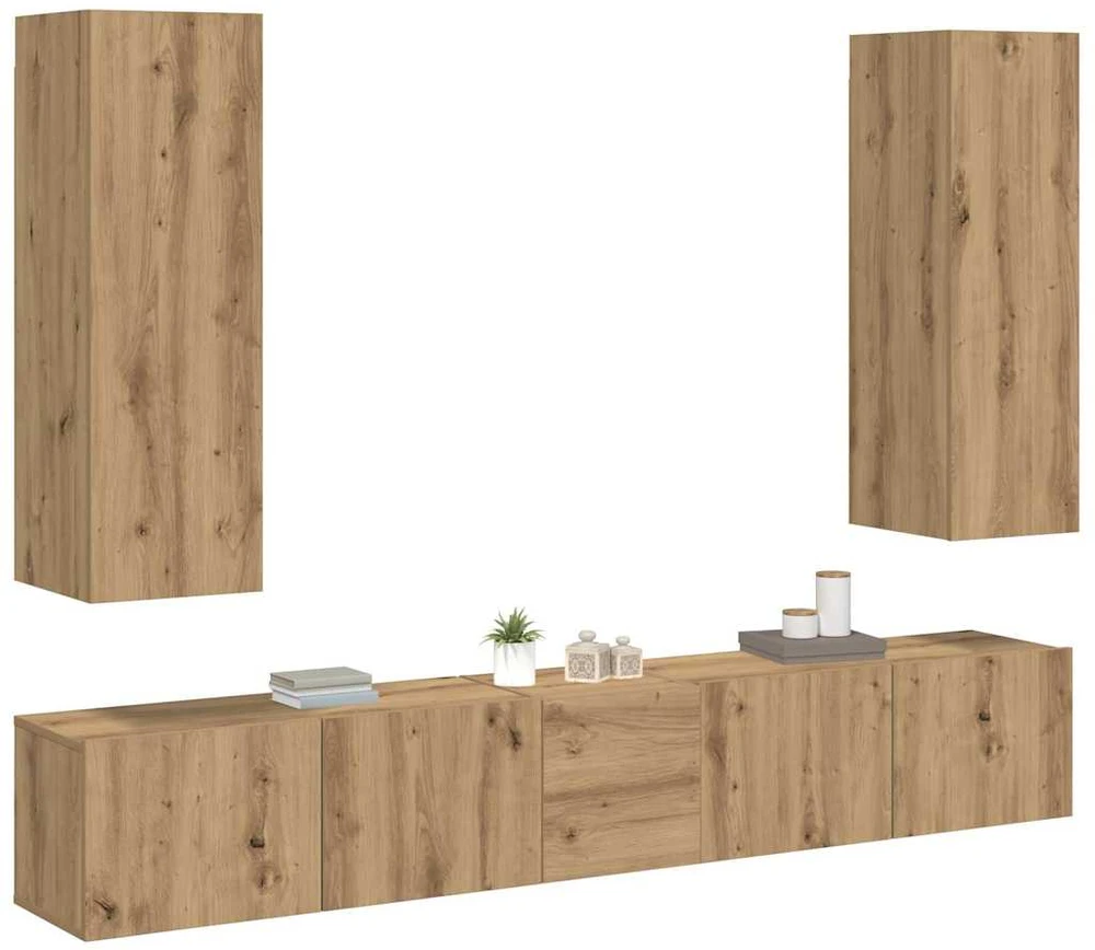 TV staliukas 5 dalių sieninis televizoriaus spintelės komplektas Artisan Oak