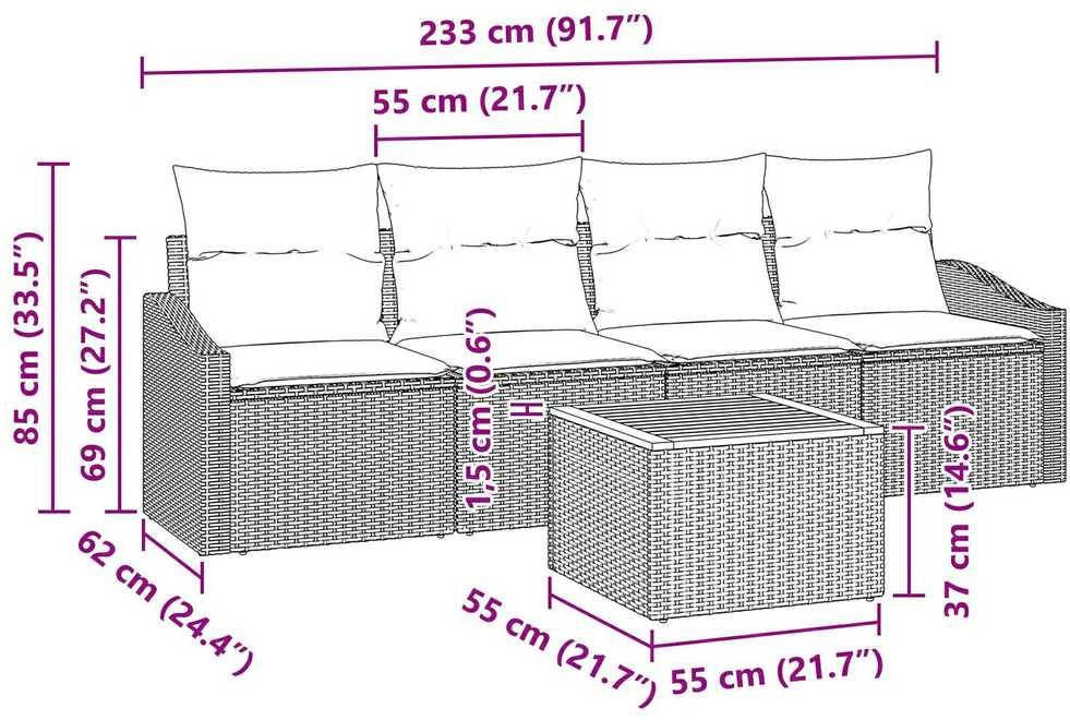 Lauko baldų komplektas Sodo Sofų Rinkinys 5 vnt. Smėlio poliratanas