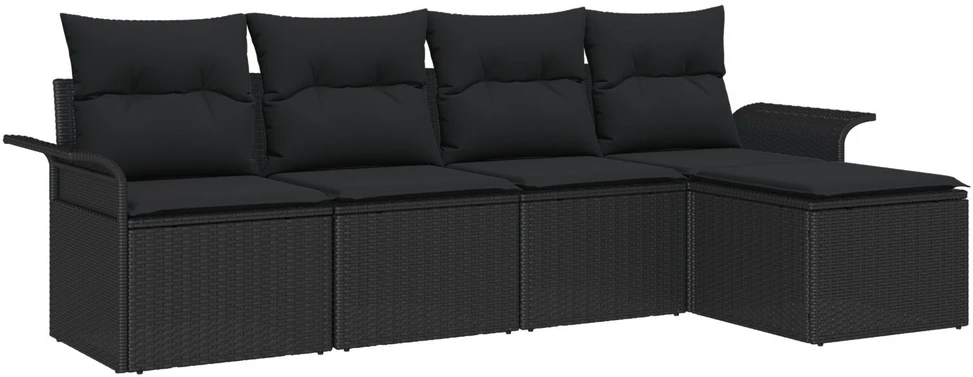 Lauko baldų komplektas Lauko sofa 5 vnt. Juoda poliratanas