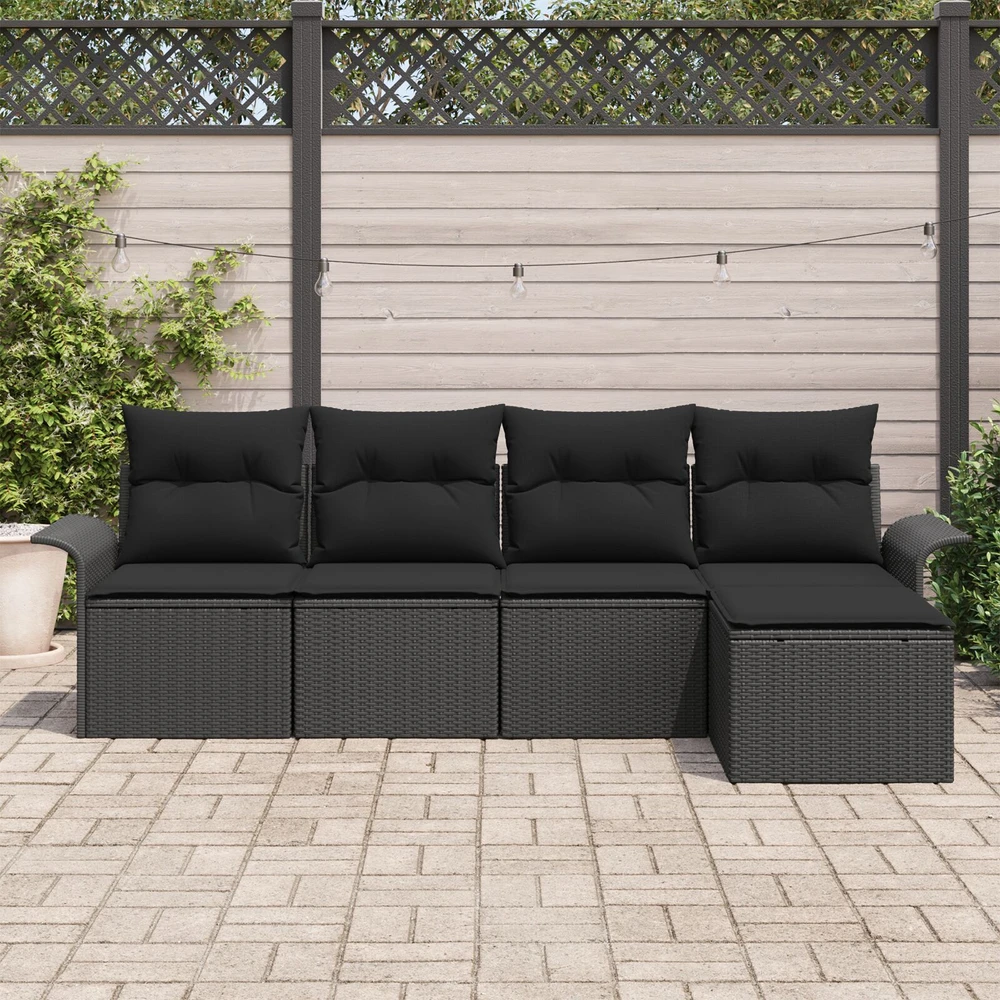 Lauko baldų komplektas Lauko sofa 5 vnt. Juoda poliratanas