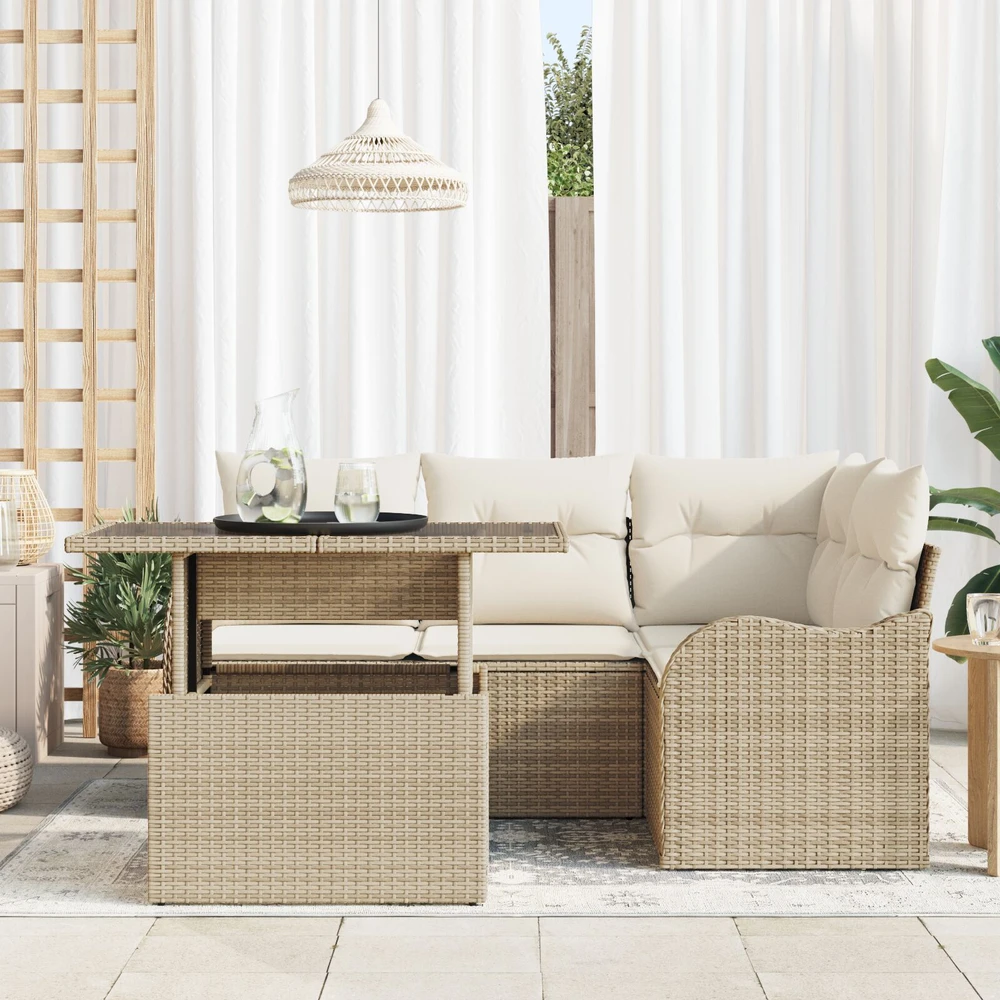 Lauko valgomojo komplektas 5 vnt. Smėlio Poli ratanas