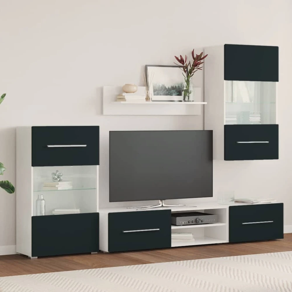 TV staliukas 5 dalių televizoriaus spintelės su LED apšvietimu, matinės indigo spalvos, inžinerinė mediena