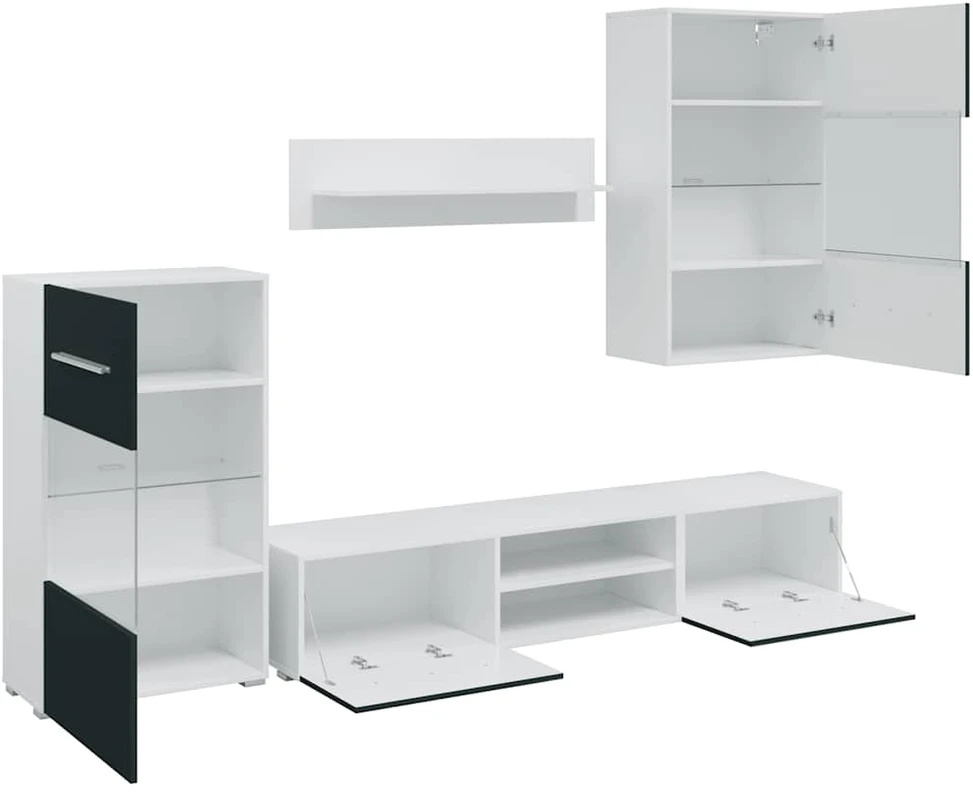 TV staliukas 5 dalių televizoriaus spintelės su LED apšvietimu, matinės indigo spalvos, inžinerinė mediena