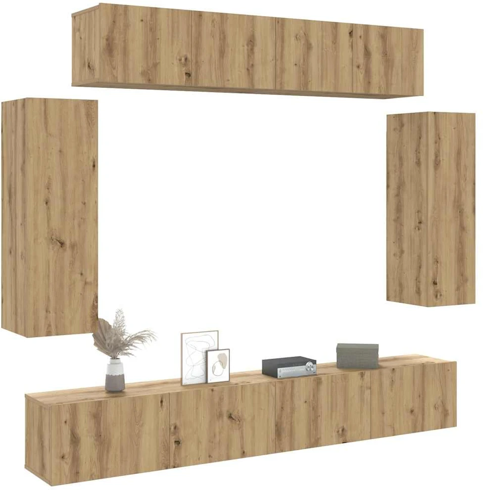 TV staliukas 6 dalių sieninis televizoriaus spintelės komplektas Artisan Oak