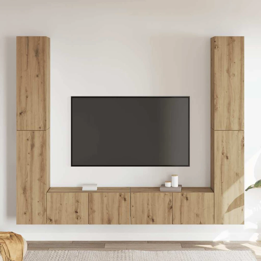 TV staliukas 6 dalių sieninis televizoriaus spintelės komplektas Artisan Oak