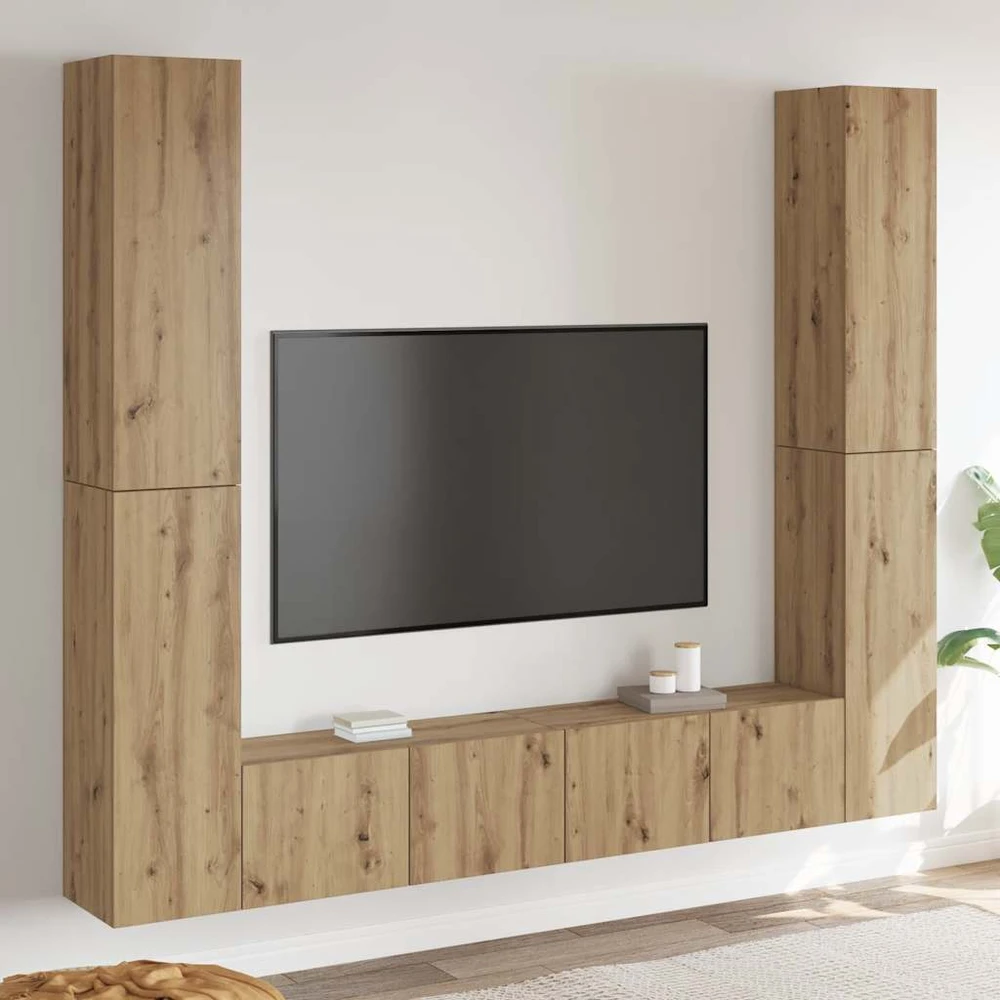 TV staliukas 6 dalių sieninis televizoriaus spintelės komplektas Artisan Oak