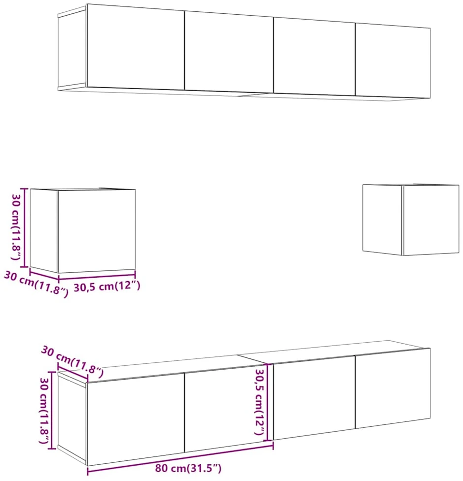 TV staliukas 6 dalių sieninis televizoriaus spintelės komplektas Artisan Oak