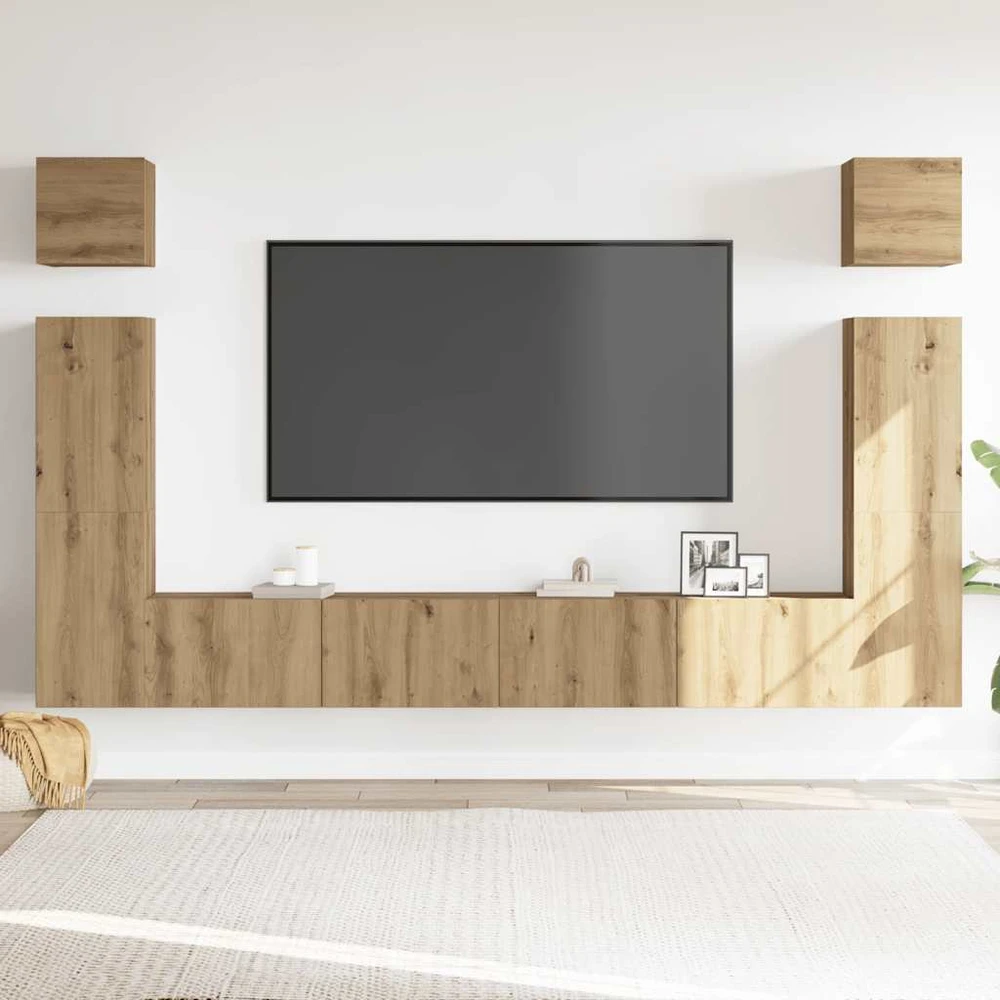 TV staliukas 6 dalių sieninis televizoriaus spintelės komplektas Artisan Oak