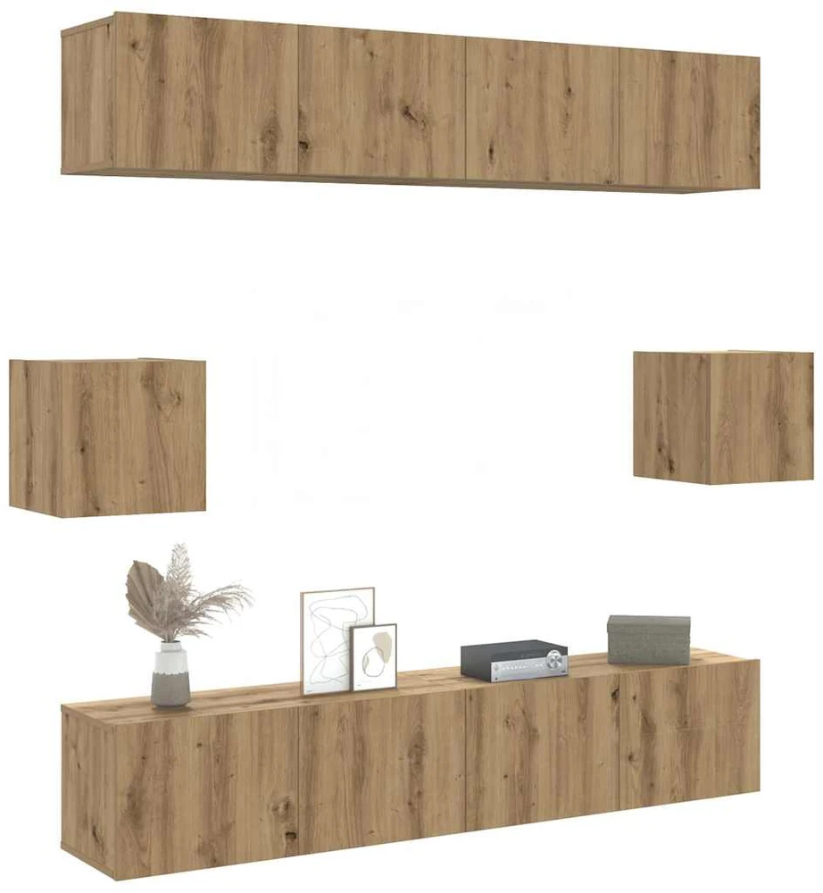 TV staliukas 6 dalių sieninis televizoriaus spintelės komplektas Artisan Oak