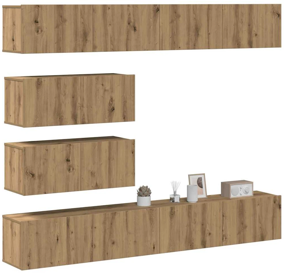TV staliukas 6 dalių sieninis televizoriaus spintelės komplektas Artisan Oak