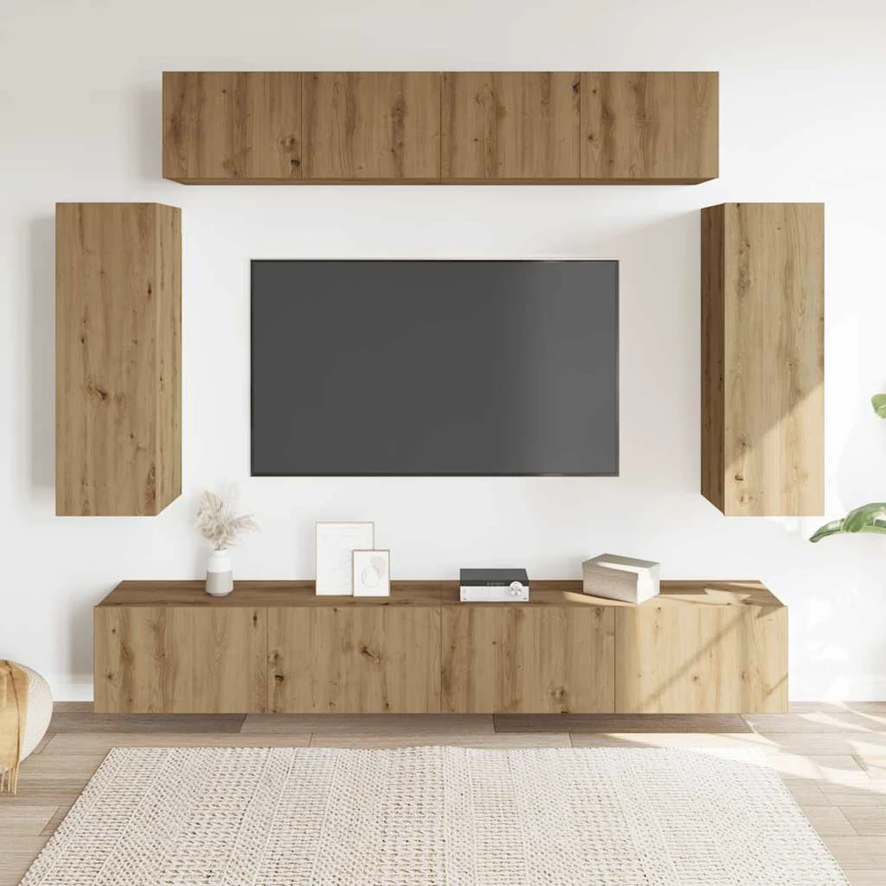 TV staliukas 6 dalių sieninis televizoriaus spintelės komplektas Artisan Oak