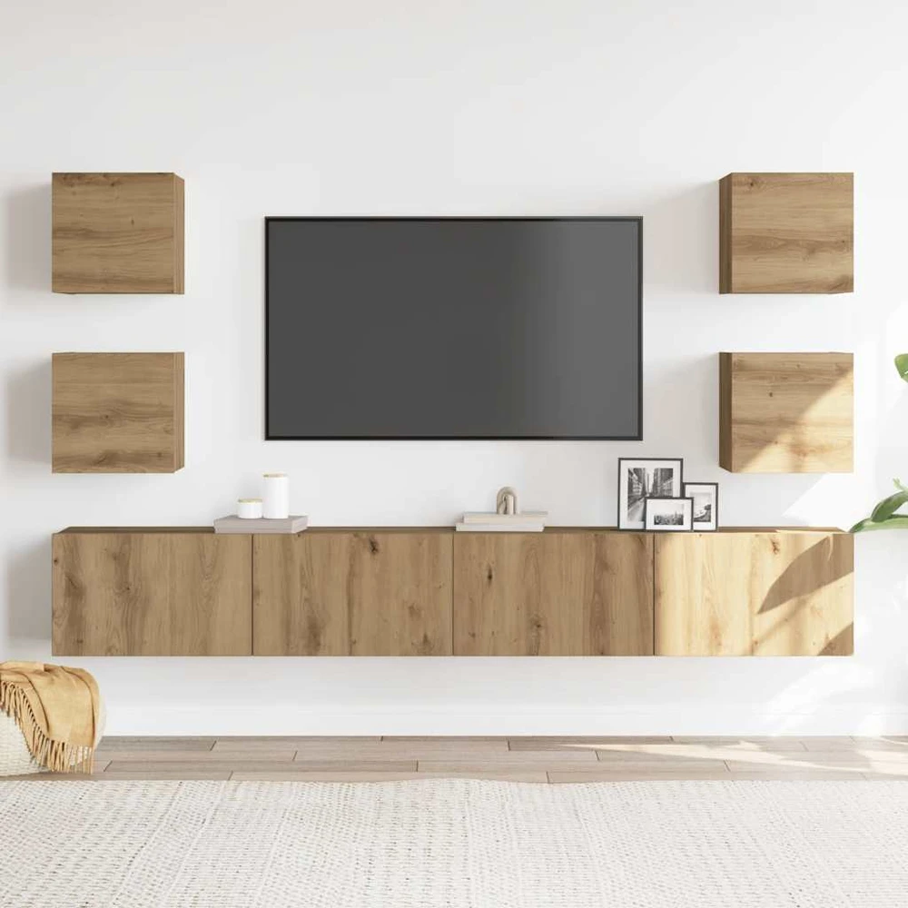 TV staliukas 6 dalių sieninis televizoriaus spintelės komplektas Artisan Oak