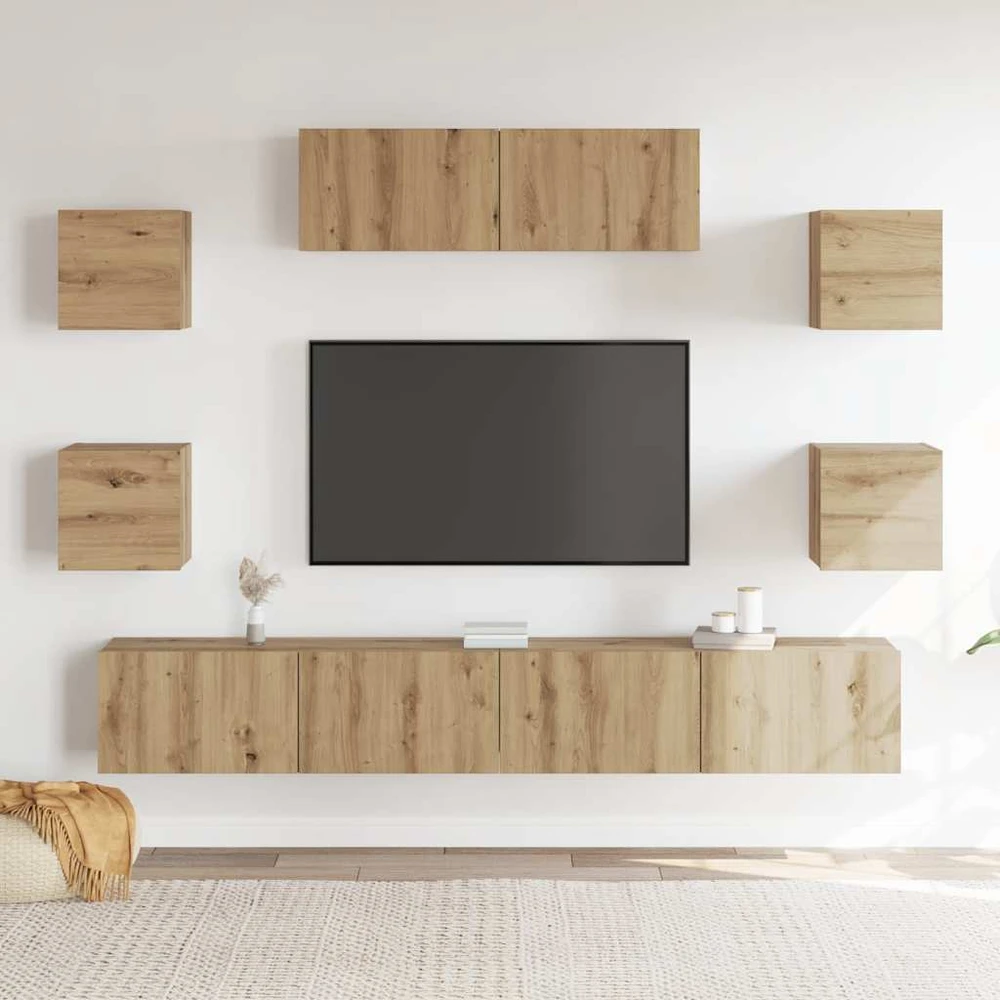 TV staliukas 7 dalių sieninis televizoriaus spintelės komplektas Artisan Oak