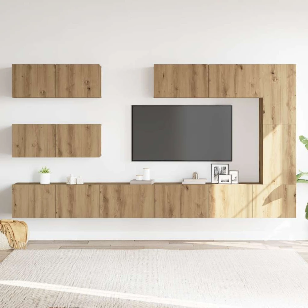 TV staliukas 7 dalių sieninis televizoriaus spintelės komplektas Artisan Oak