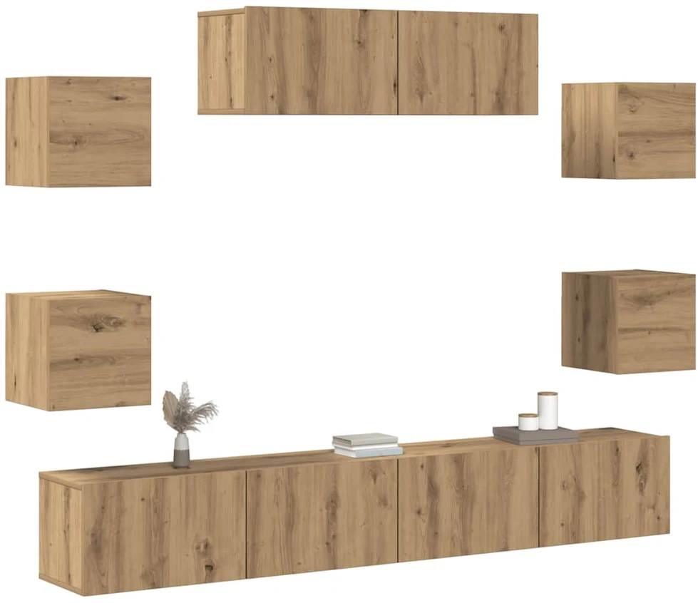 TV staliukas 7 dalių sieninis televizoriaus spintelės komplektas Artisan Oak
