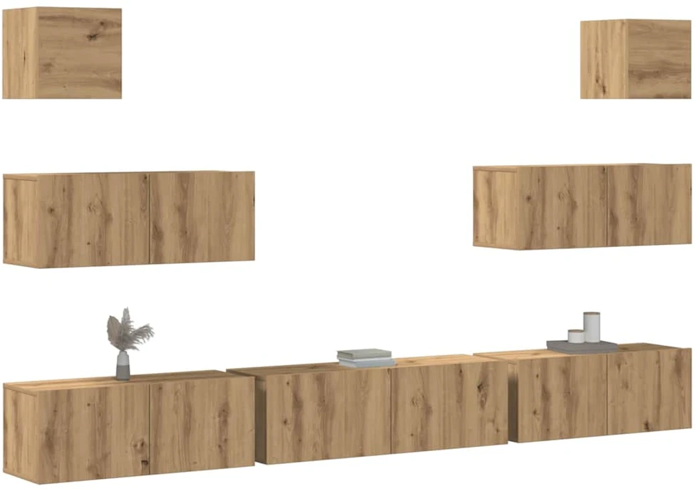 TV staliukas 7 dalių sieninis televizoriaus spintelės komplektas Artisan Oak