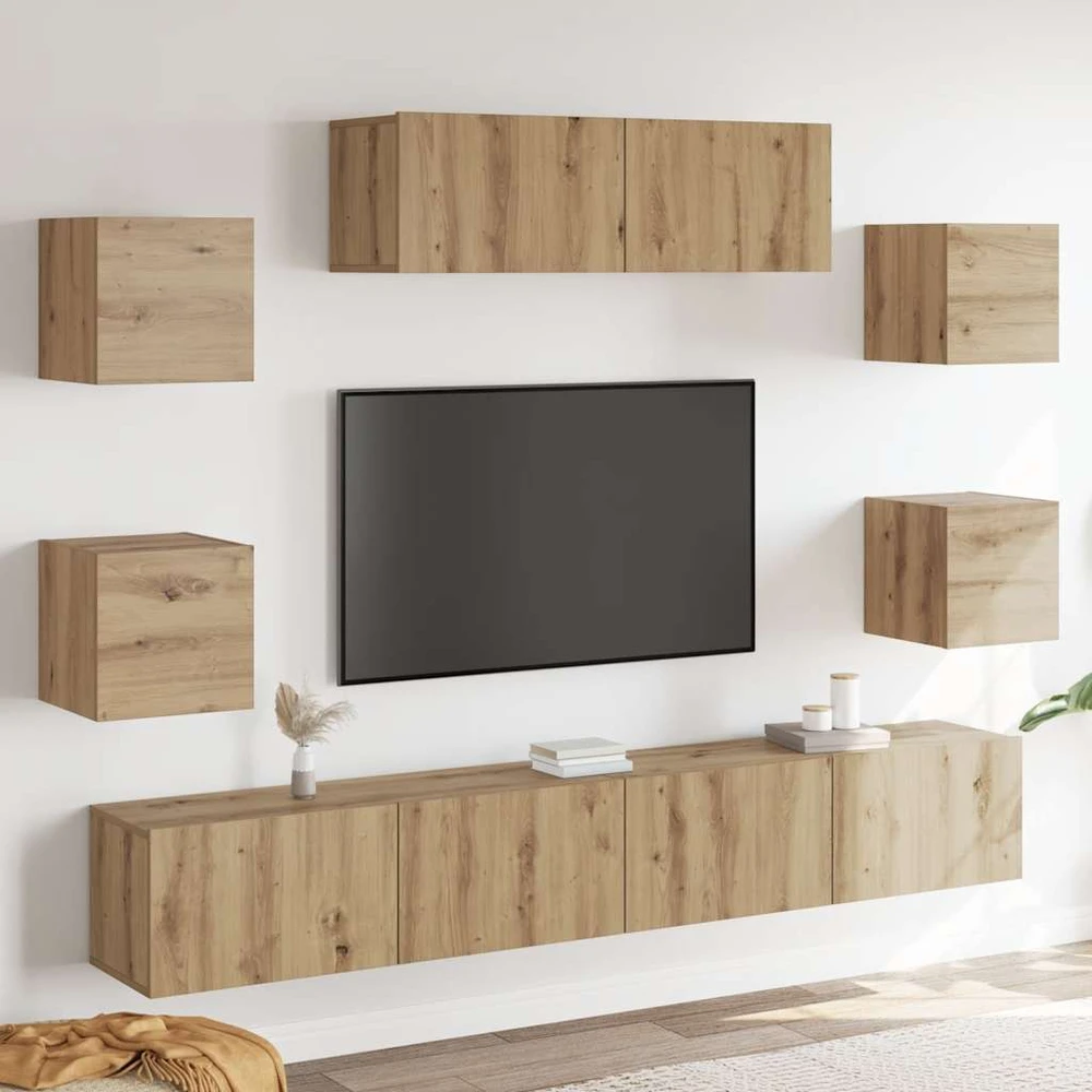TV staliukas 7 dalių sieninis televizoriaus spintelės komplektas Artisan Oak