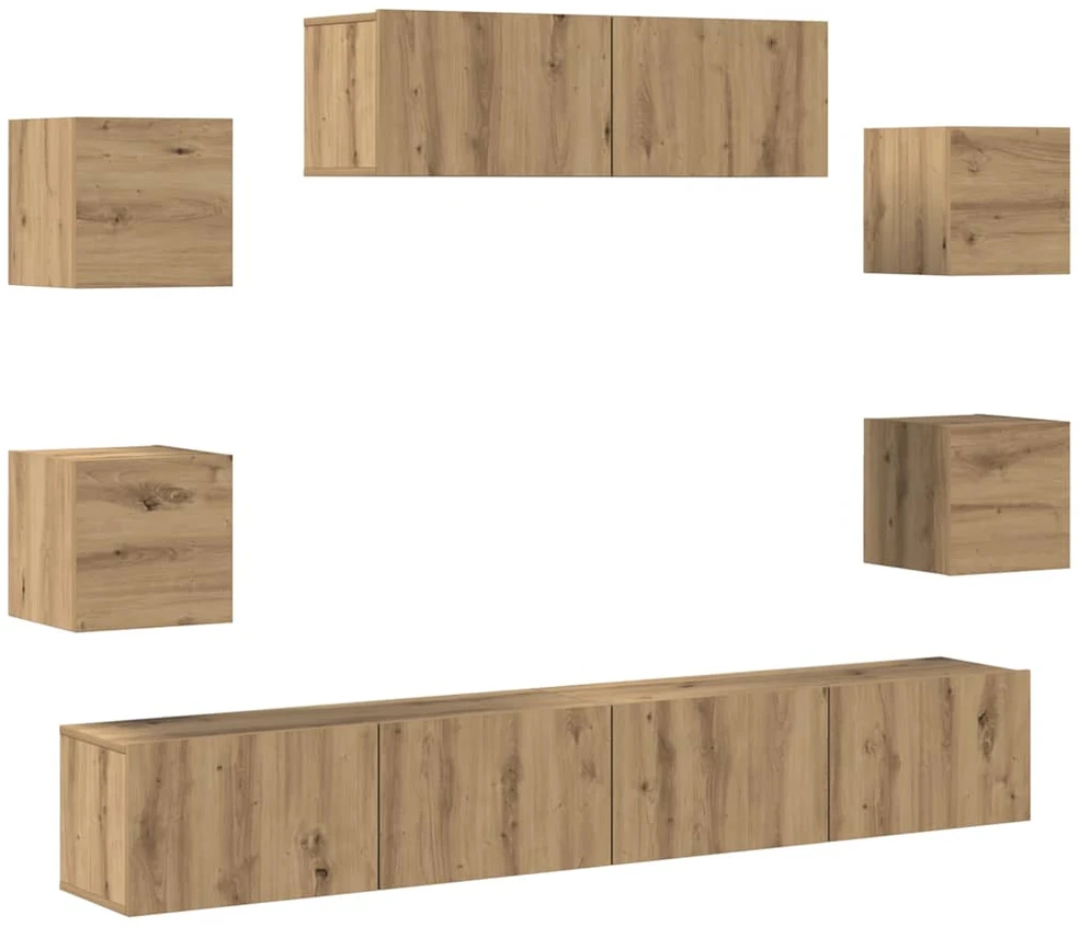 TV staliukas 7 dalių sieninis televizoriaus spintelės komplektas Artisan Oak
