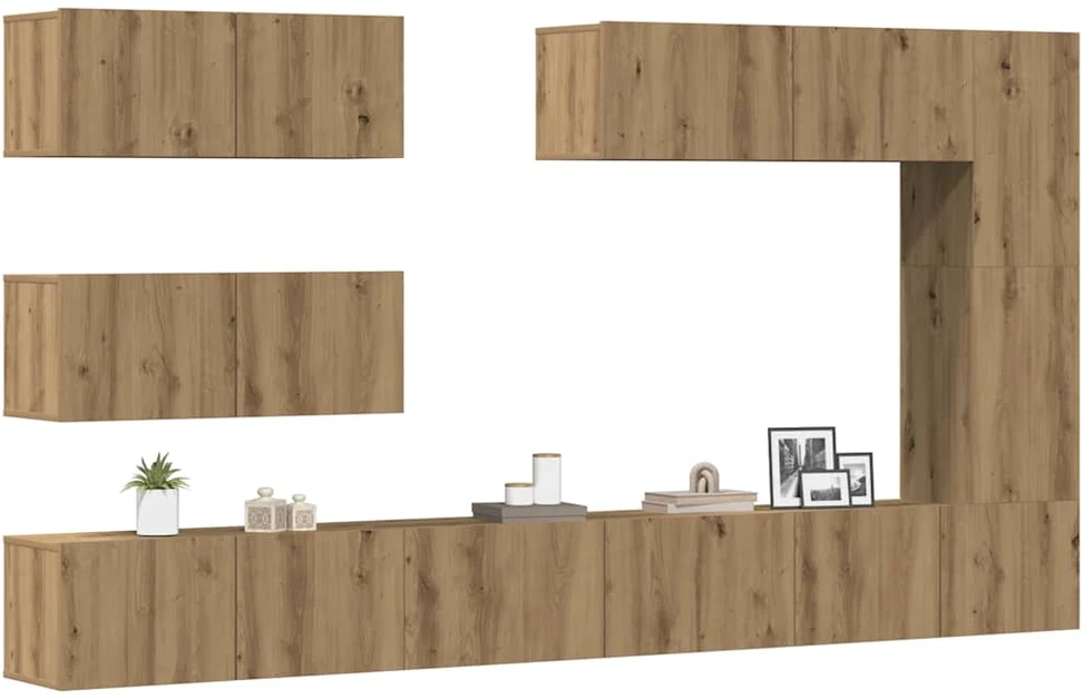 TV staliukas 7 dalių sieninis televizoriaus spintelės komplektas Artisan Oak